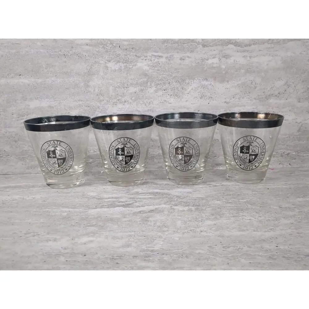 Set Of‎ 4 Memphis State University Glass Cups, Bar Glasses